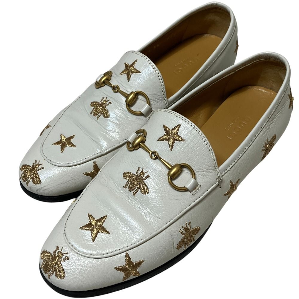 Gucci Star Bi Embroidery Jordan Horsebit Loafers 36 White