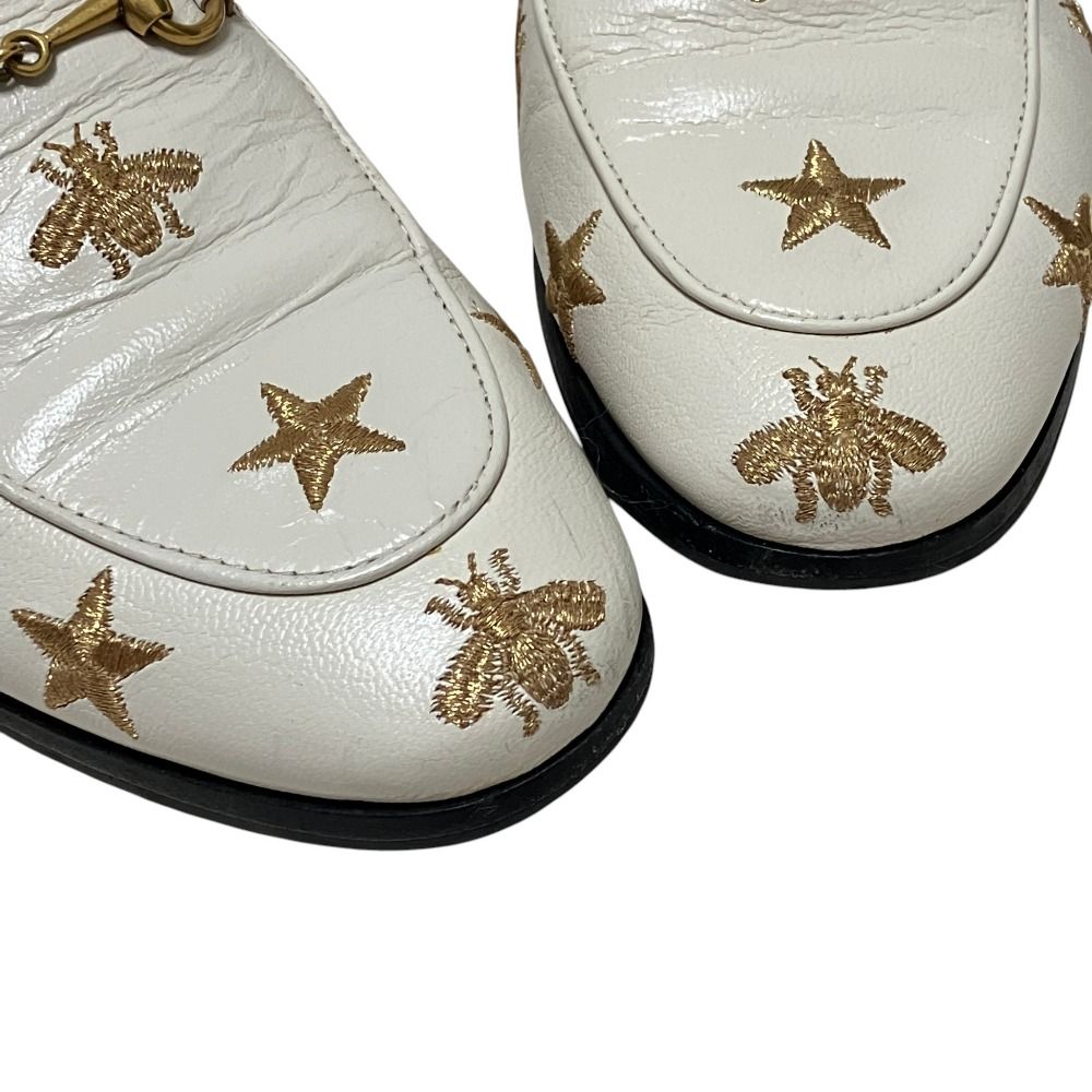 Gucci Star Bi Embroidery Jordan Horsebit Loafers 36 White — view 6