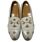 Gucci Star Bi Embroidery Jordan Horsebit Loafers 36 White — view 5