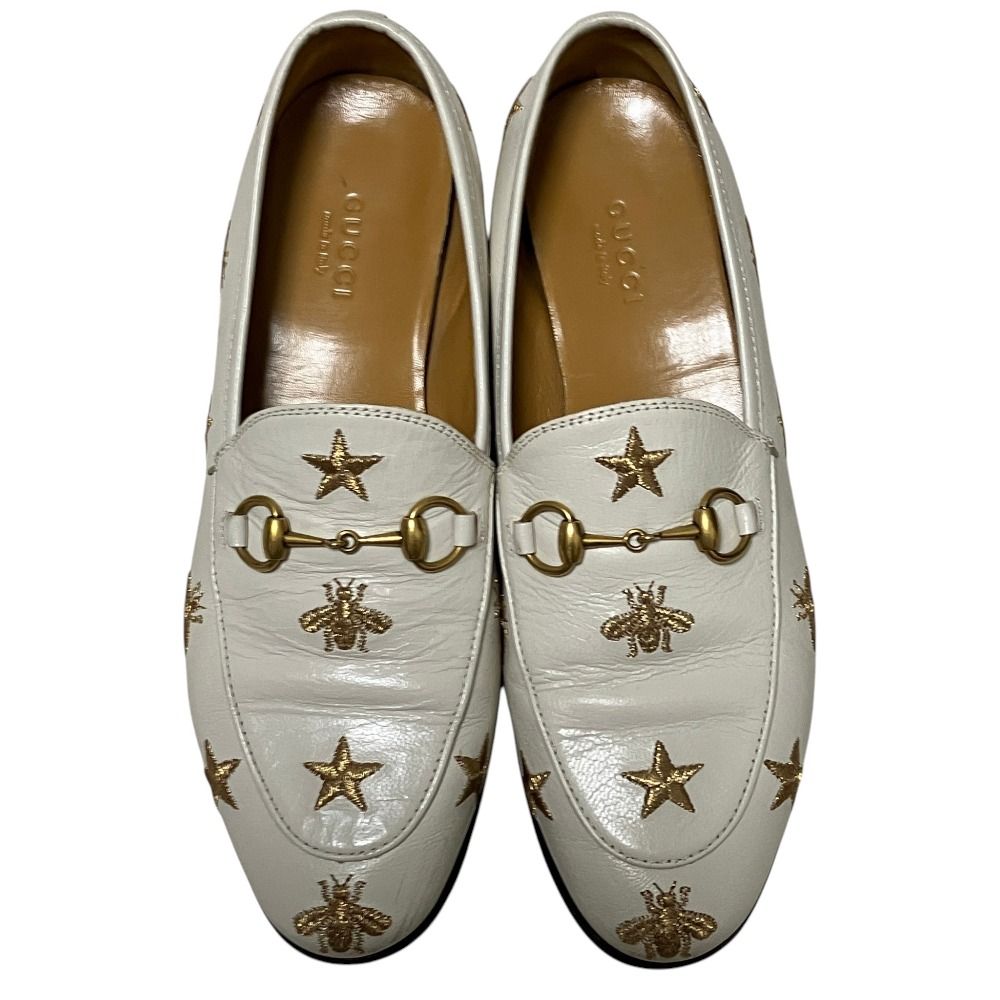 Gucci Star Bi Embroidery Jordan Horsebit Loafers 36 White — view 5