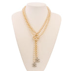 Chanel CC Logo Pearl Necklace Gold