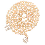 Chanel CC Logo Pearl Necklace Gold — view 5
