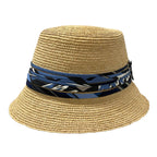 Hermes Hat 59 Beige Navy Light Blue Silk