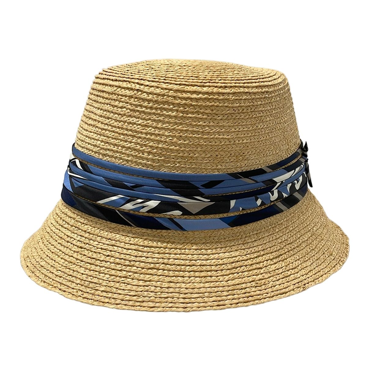 Hermes Hat 59 Beige Navy Light Blue Silk