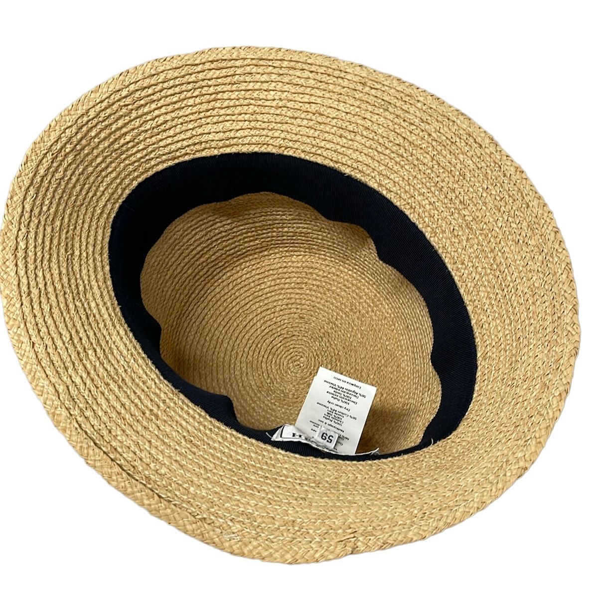 Hermes Hat 59 Beige Navy Light Blue Silk — view 4