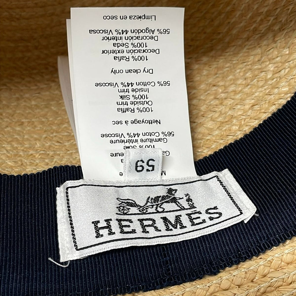 Hermes Hat 59 Beige Navy Light Blue Silk — view 5