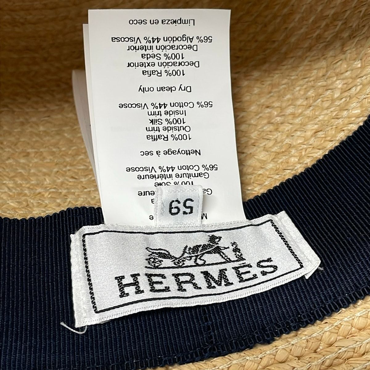 Hermes Hat 59 Beige Navy Light Blue Silk — view 5