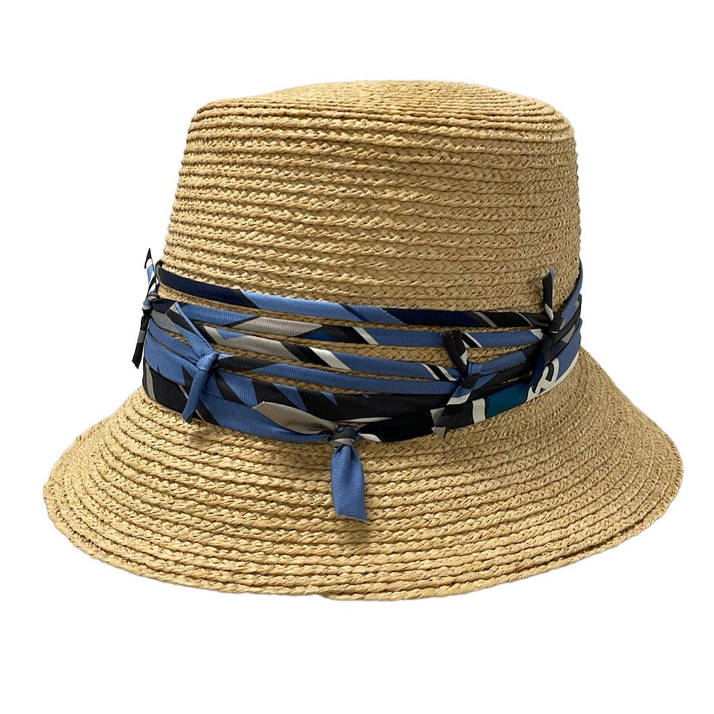 Hermes Hat 59 Beige Navy Light Blue Silk — view 3
