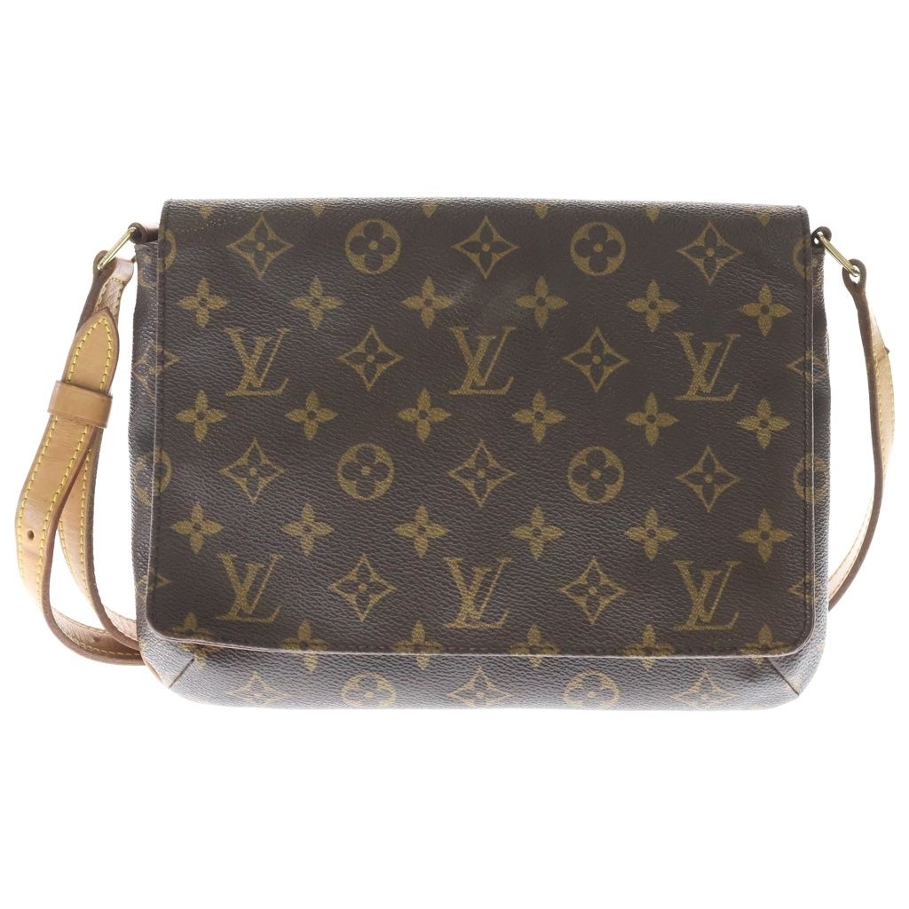 Louis Vuitton Monogram Musette Tango Shoulder Bag Brown Leather Gold