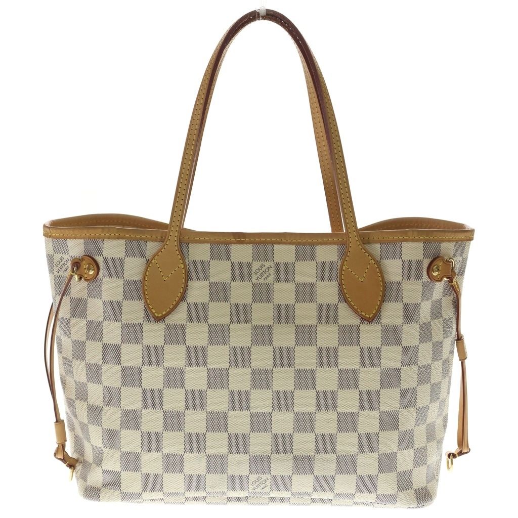 Louis Vuitton Damier Azur Neverfull PM Tote Ivory Brown Leather Gold — view 2