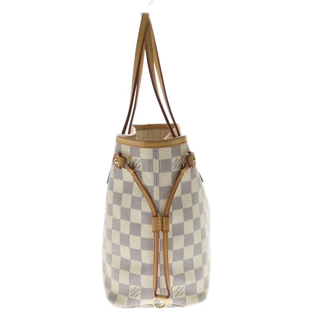Louis Vuitton Damier Azur Neverfull PM Tote Ivory Brown Leather Gold — view 3
