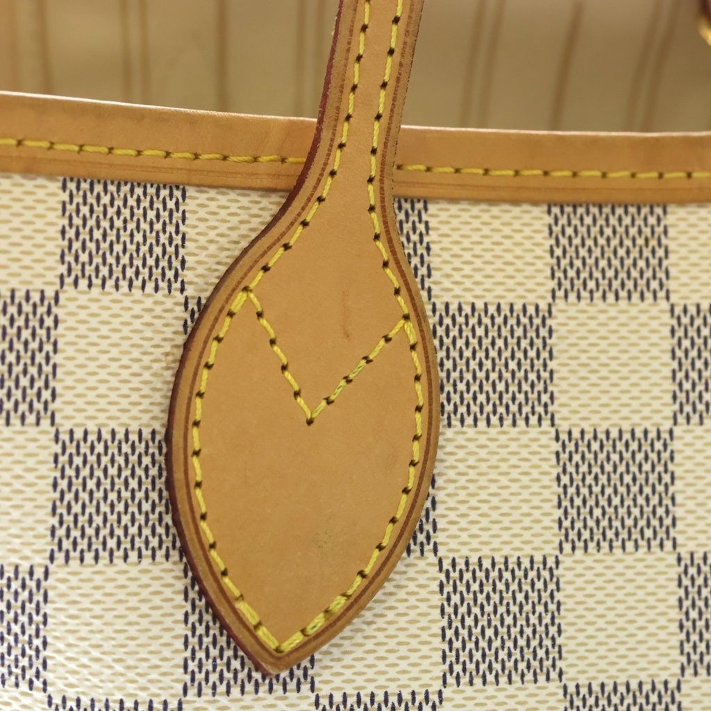 Louis Vuitton Damier Azur Neverfull PM Tote Ivory Brown Leather Gold — view 6