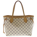 Louis Vuitton Damier Azur Neverfull PM Tote Ivory Brown Leather Gold