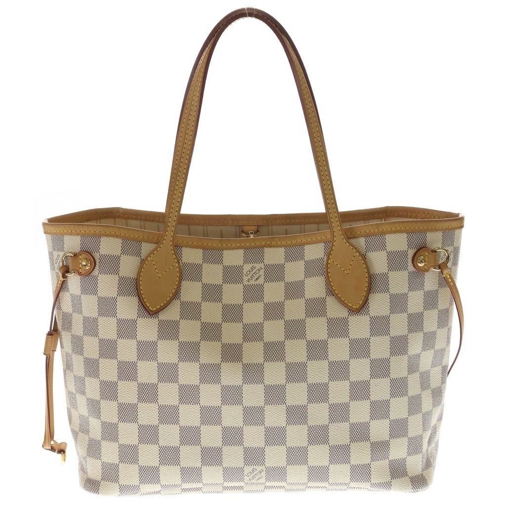 Louis Vuitton Damier Azur Neverfull PM Tote Ivory Brown Leather Gold