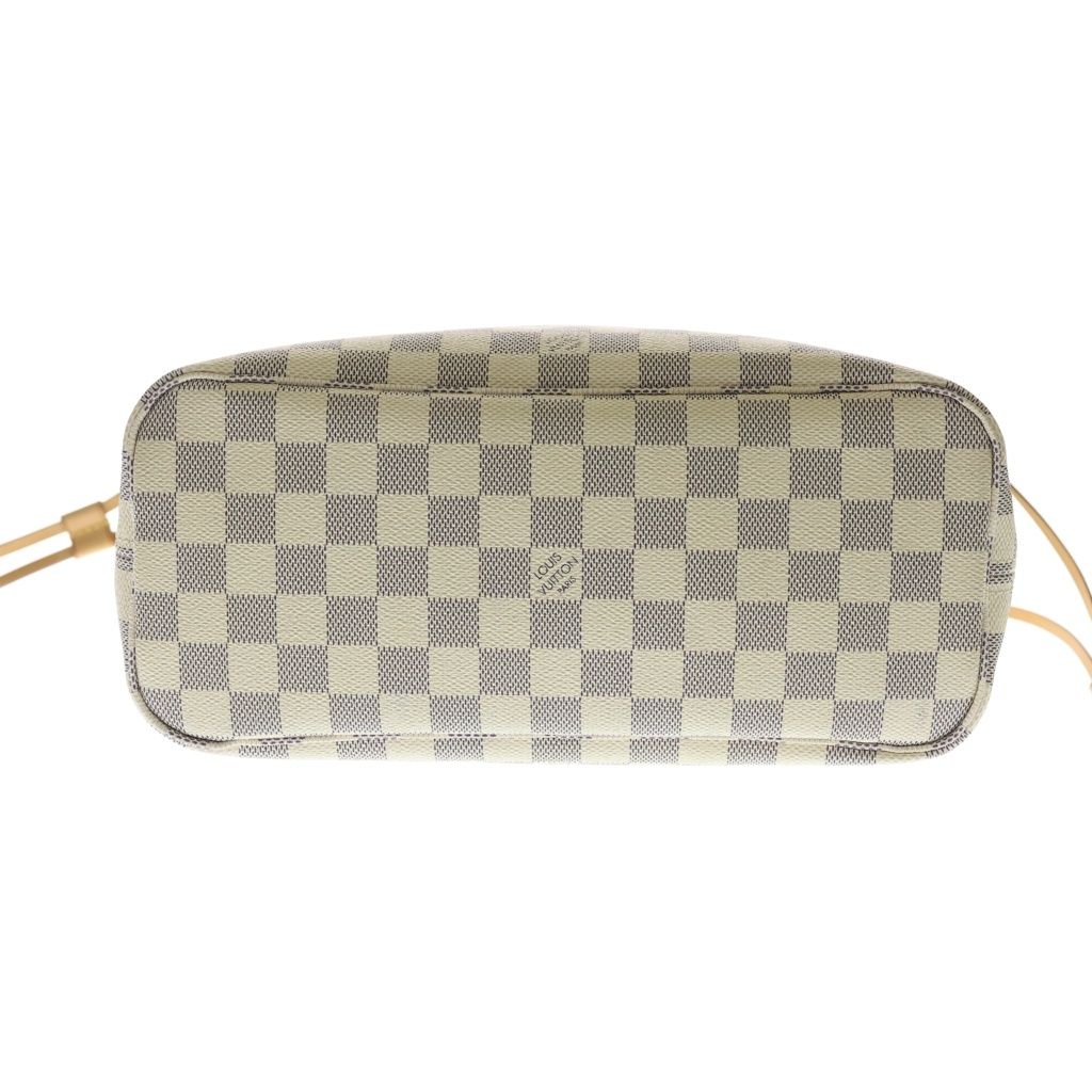 Louis Vuitton Damier Azur Neverfull PM Tote Ivory Brown Leather Gold — view 4