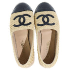 Chanel CC Logo Espadrilles Flat Shoes Beige Black — view 4