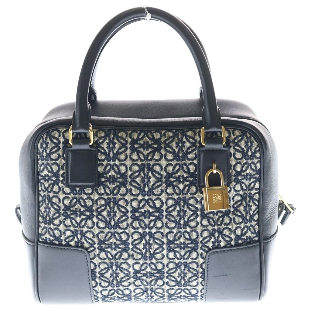 Loewe Anagram Amazona 19 Jacquard Canvas Leather 2-Way Shoulder Bag Black Beige