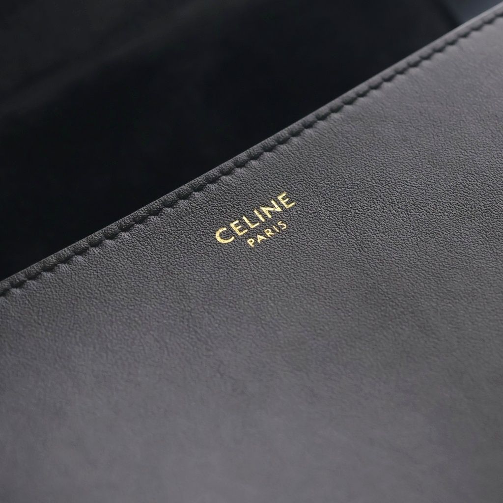 Celine Folco Cuir Triomphe Calf Shoulder Bag Black — view 6