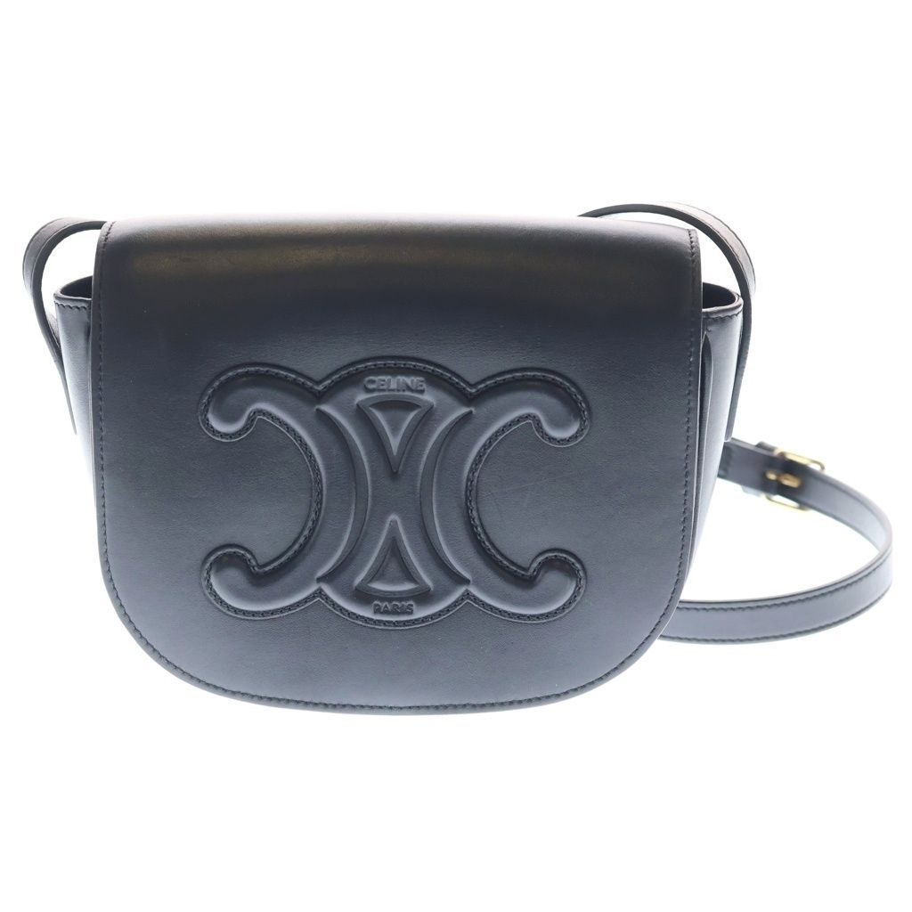 Celine Folco Cuir Triomphe Calf Shoulder Bag Black