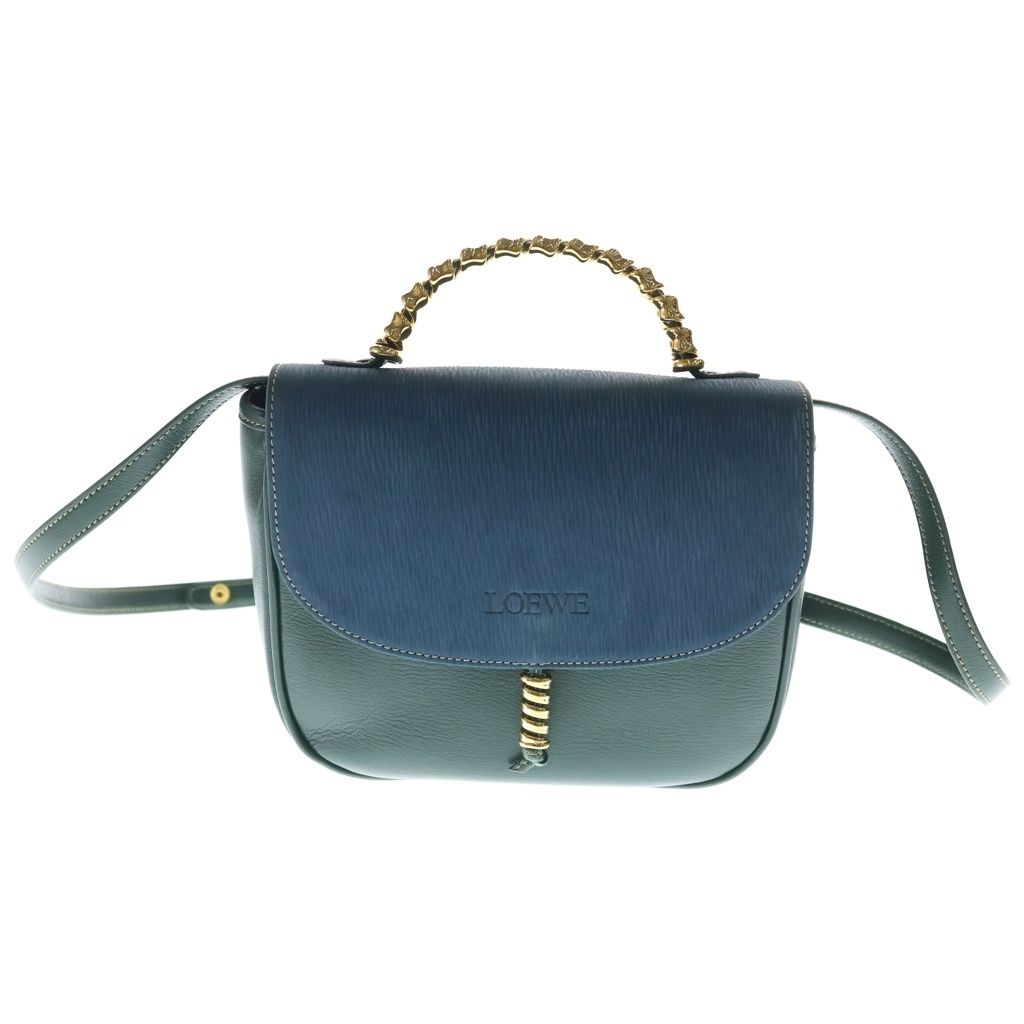 Loewe Velasquez 2-Way Shoulder Bag Blue Green Leather Gold