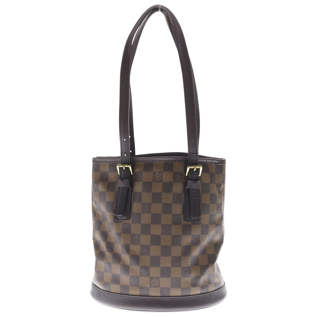 Louis Vuitton Damier Ebene Marais Handbag Mini Tote Brown Leather Gold
