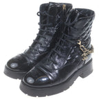 Chanel Quilted CC Logo Leather Lace Up Chain Boots Short 36 Black — view 2