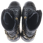 Chanel Quilted CC Logo Leather Lace Up Chain Boots Short 36 Black — view 4