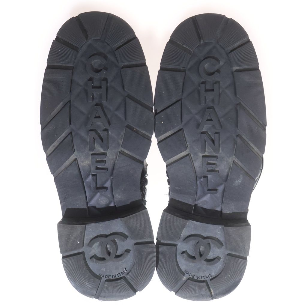 Chanel Quilted CC Logo Leather Lace Up Chain Boots Short 36 Black — view 5