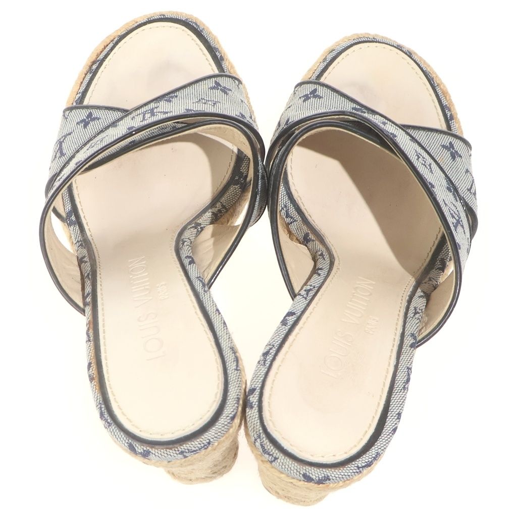 Louis Vuitton Monogram Espadrilles Wedge Sole Sandals Gray Beige — view 4