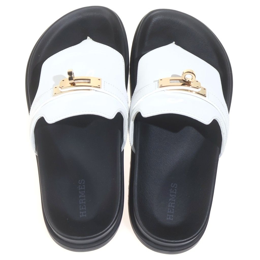 Hermes Empir Leather Sandals White Kelly — view 4