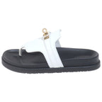 Hermes Empir Leather Sandals White Kelly