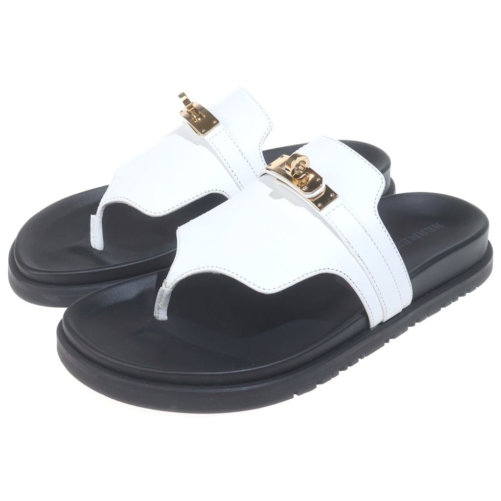 Hermes Empir Leather Sandals White Kelly — view 2