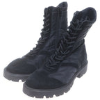 Celine Triomphe Lace Up Suede Nylon Side Zip Ankle Boots Black — view 2
