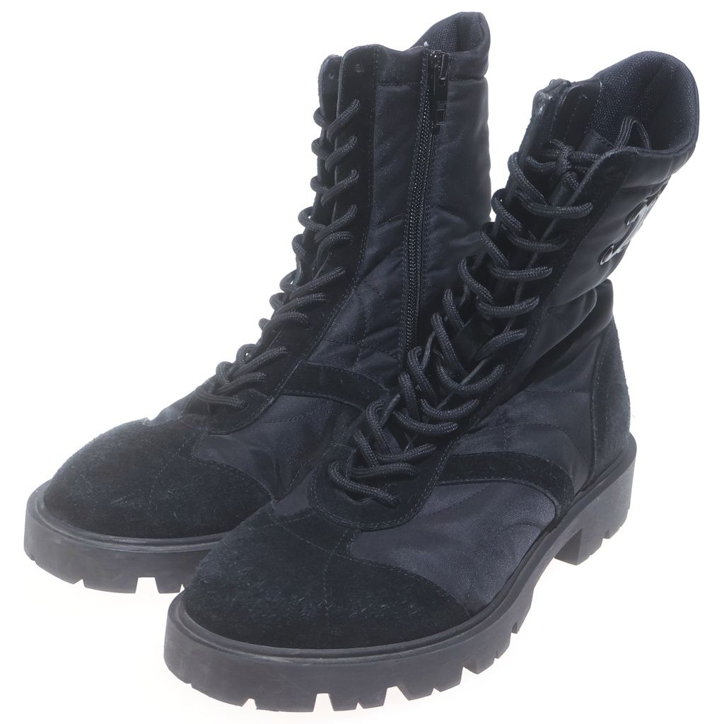 Celine Triomphe Lace Up Suede Nylon Side Zip Ankle Boots Black — view 2
