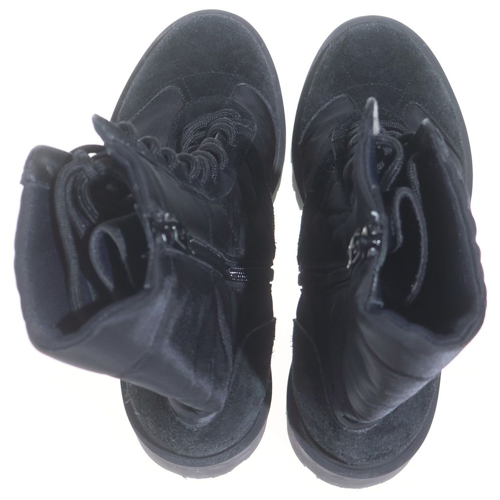 Celine Triomphe Lace Up Suede Nylon Side Zip Ankle Boots Black — view 4