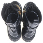 Fendi Logo Plate Side Zip Lace Up Leather Biker Boots Black — view 4