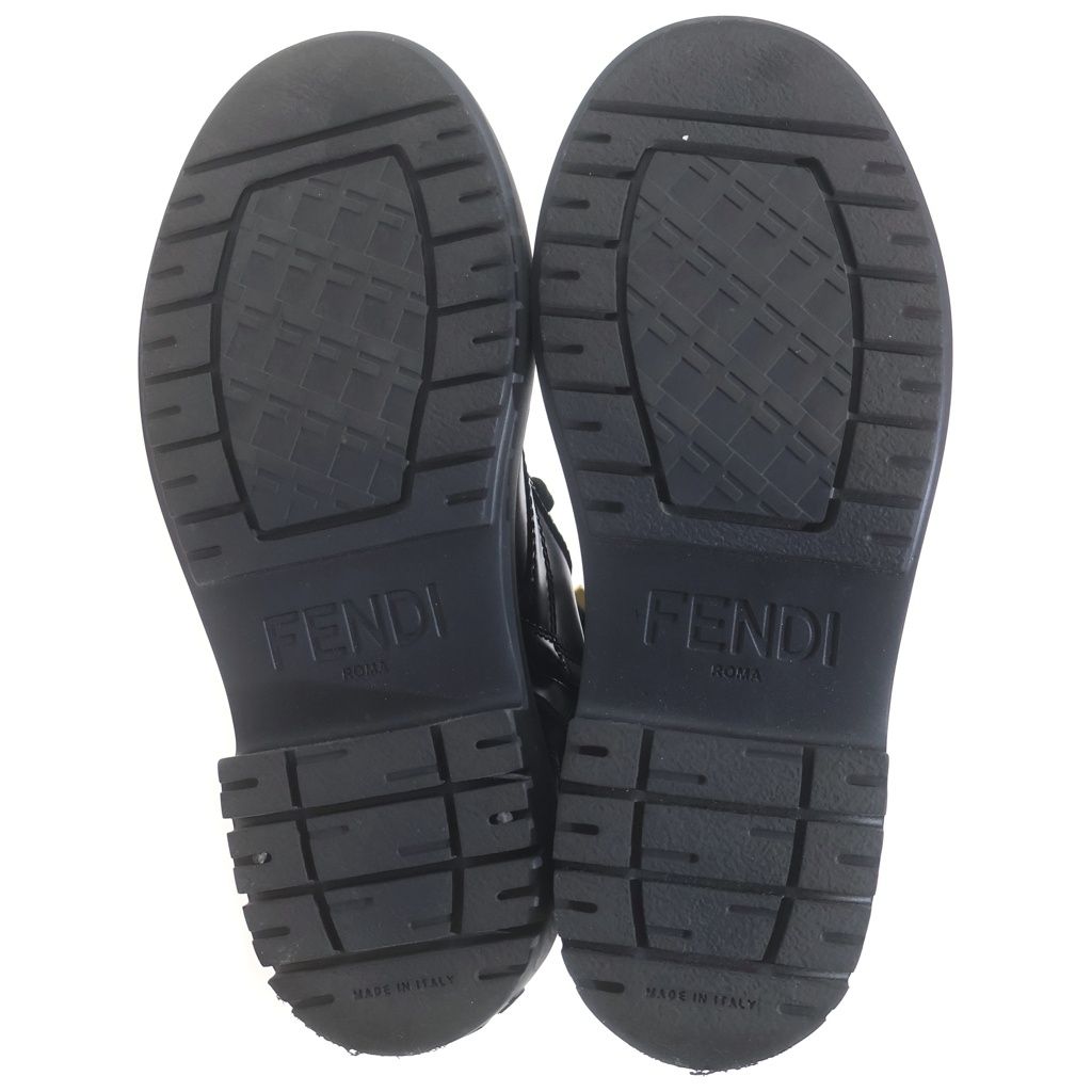Fendi Logo Plate Side Zip Lace Up Leather Biker Boots Black — view 5