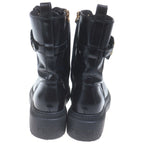 Fendi Logo Plate Side Zip Lace Up Leather Biker Boots Black — view 3