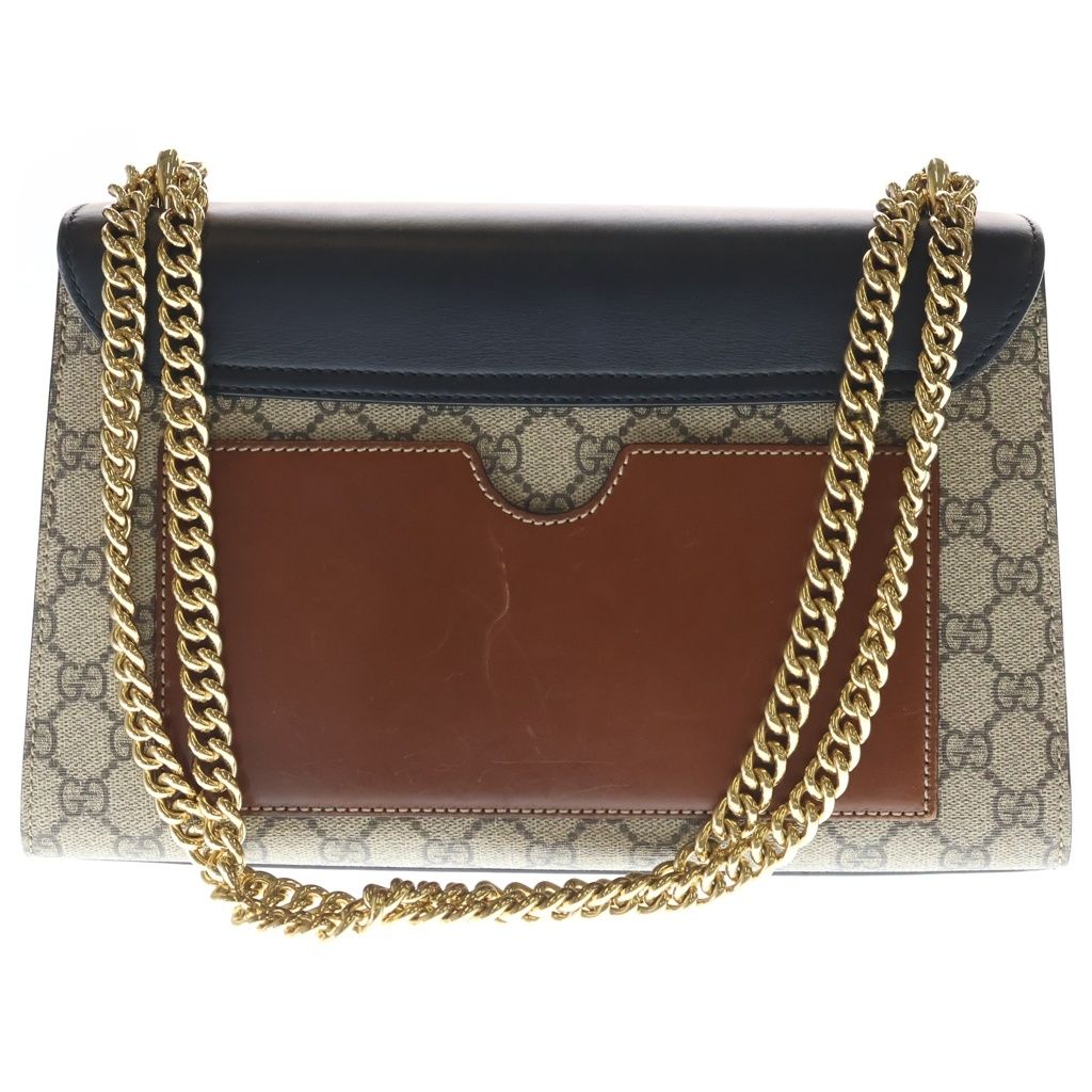 Gucci GG Supreme Padlock Shoulder Bag Chain Leather Black Brown Gold — view 2