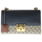 Gucci GG Supreme Padlock Shoulder Bag Chain Leather Black Brown Gold