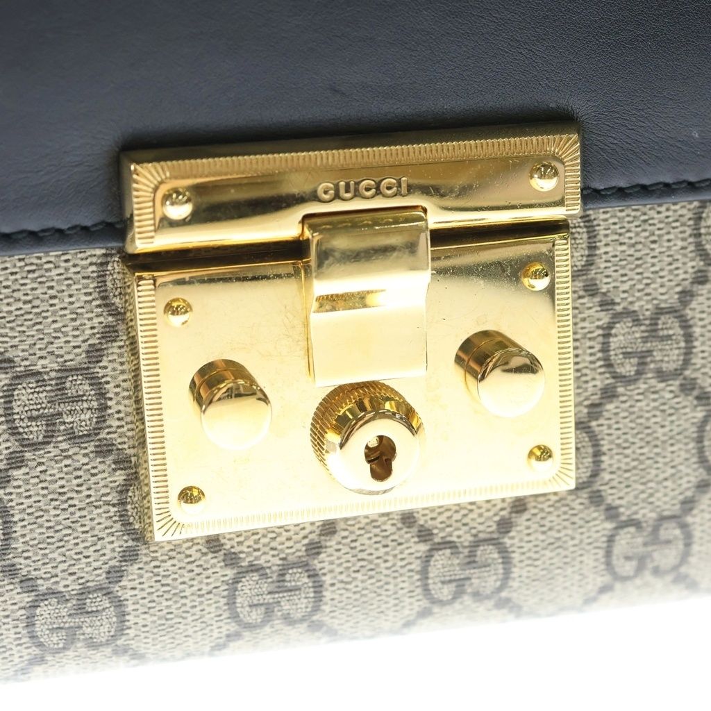 Gucci GG Supreme Padlock Shoulder Bag Chain Leather Black Brown Gold — view 6
