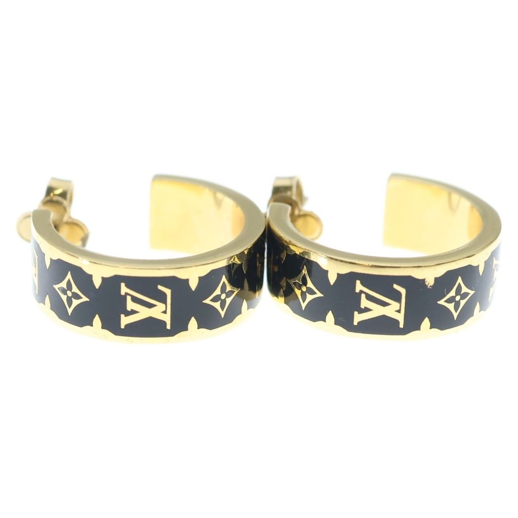 Louis Vuitton Earrings Nano Gram Enamel Black Gold — view 3