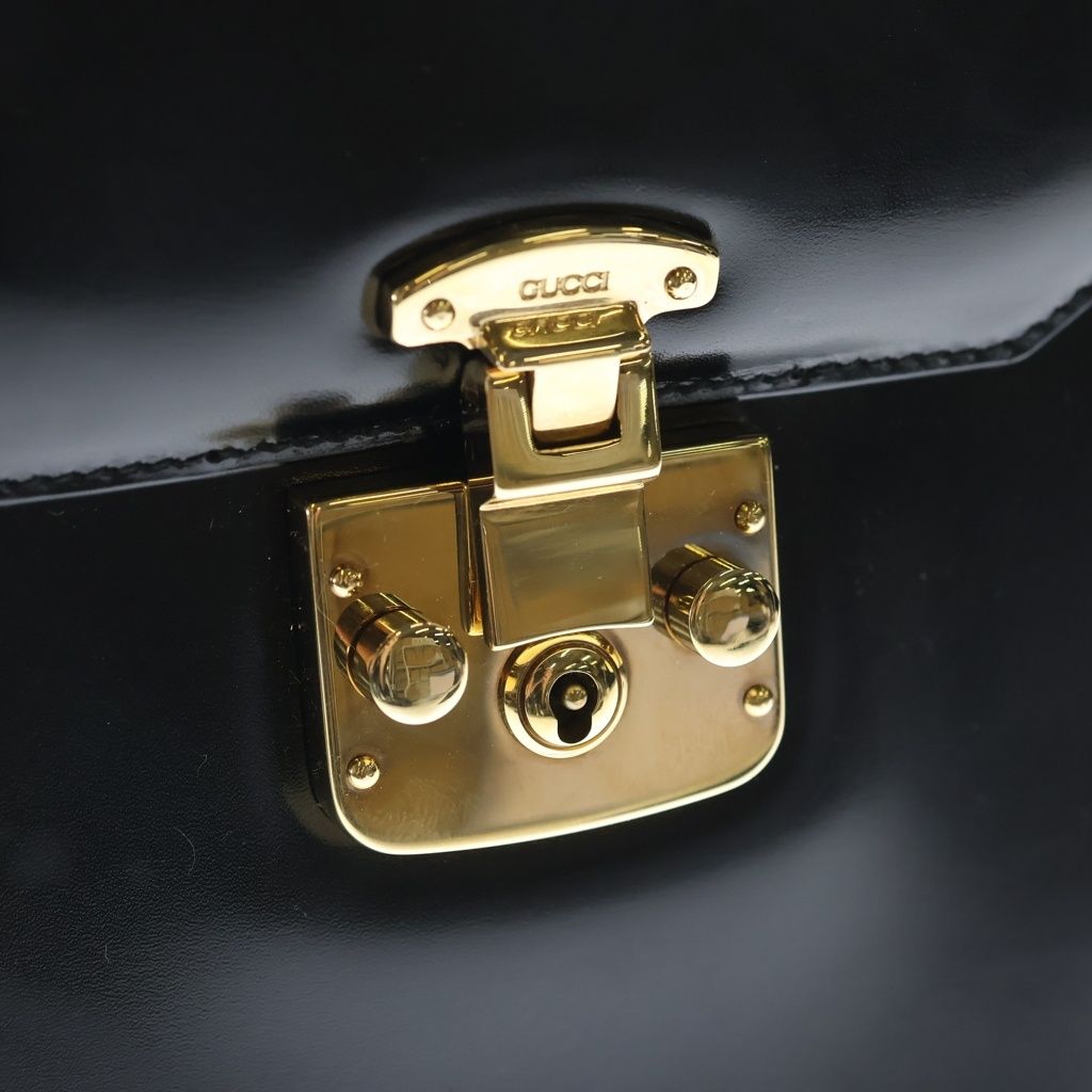 Gucci Ladylock Handbag Black Leather Gold — view 6