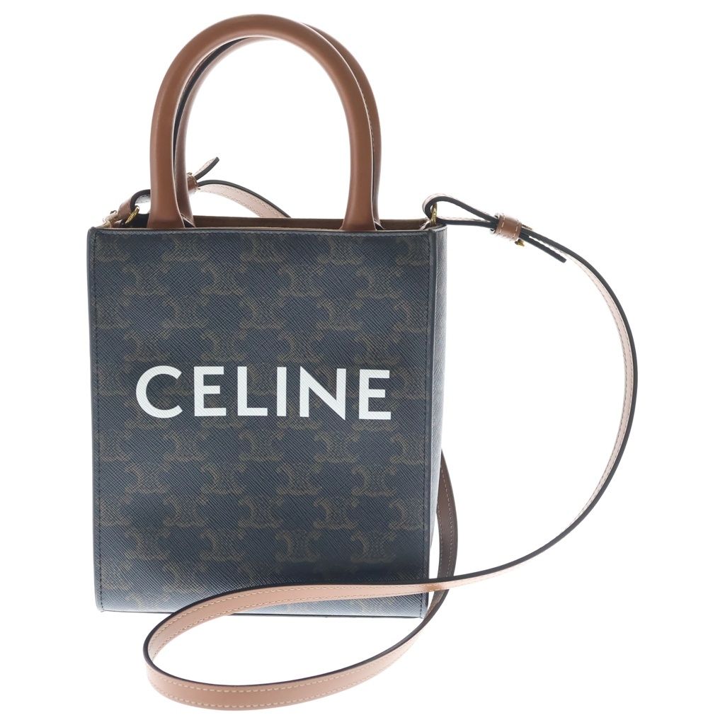 Celine Triomphe Mini Vertical Cover 2-Way Mini Shoulder Bag Brown Leather Gold