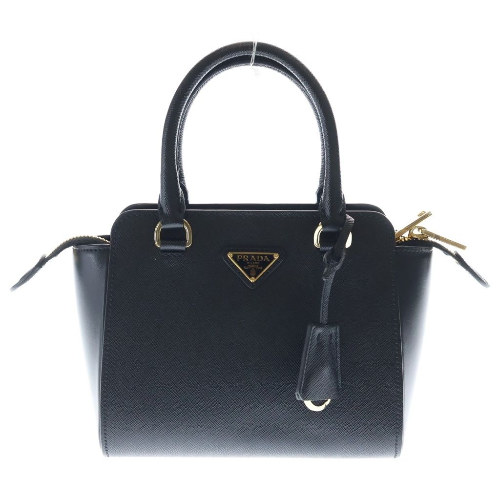 Prada Saffiano 2-Way Mini Bag Black Leather Gold