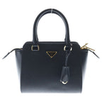 Prada Saffiano 2-Way Mini Bag Black Leather Gold