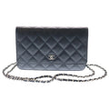 Chanel Classic Chain Wallet Shoulder Bag Black Caviar Leather Silver