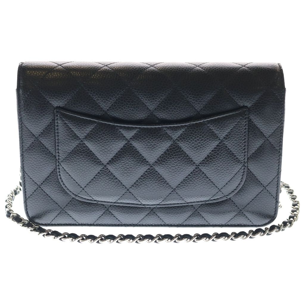 Chanel Classic Chain Wallet Shoulder Bag Black Caviar Leather Silver — view 2