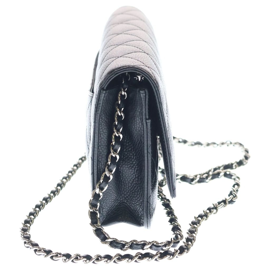 Chanel Classic Chain Wallet Shoulder Bag Black Caviar Leather Silver — view 3