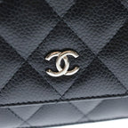 Chanel Classic Chain Wallet Shoulder Bag Black Caviar Leather Silver — view 6